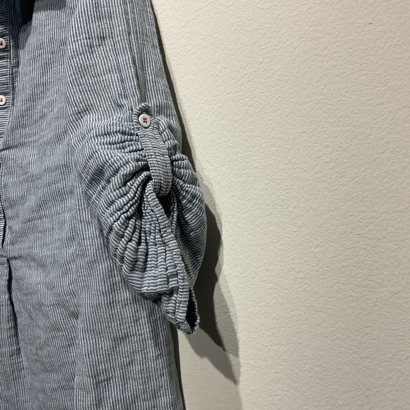 Max Stuido M. Stripped Classic Blue Tunic Summer Elbow-Sleeve Dress. Mini - Picture 6 of 9